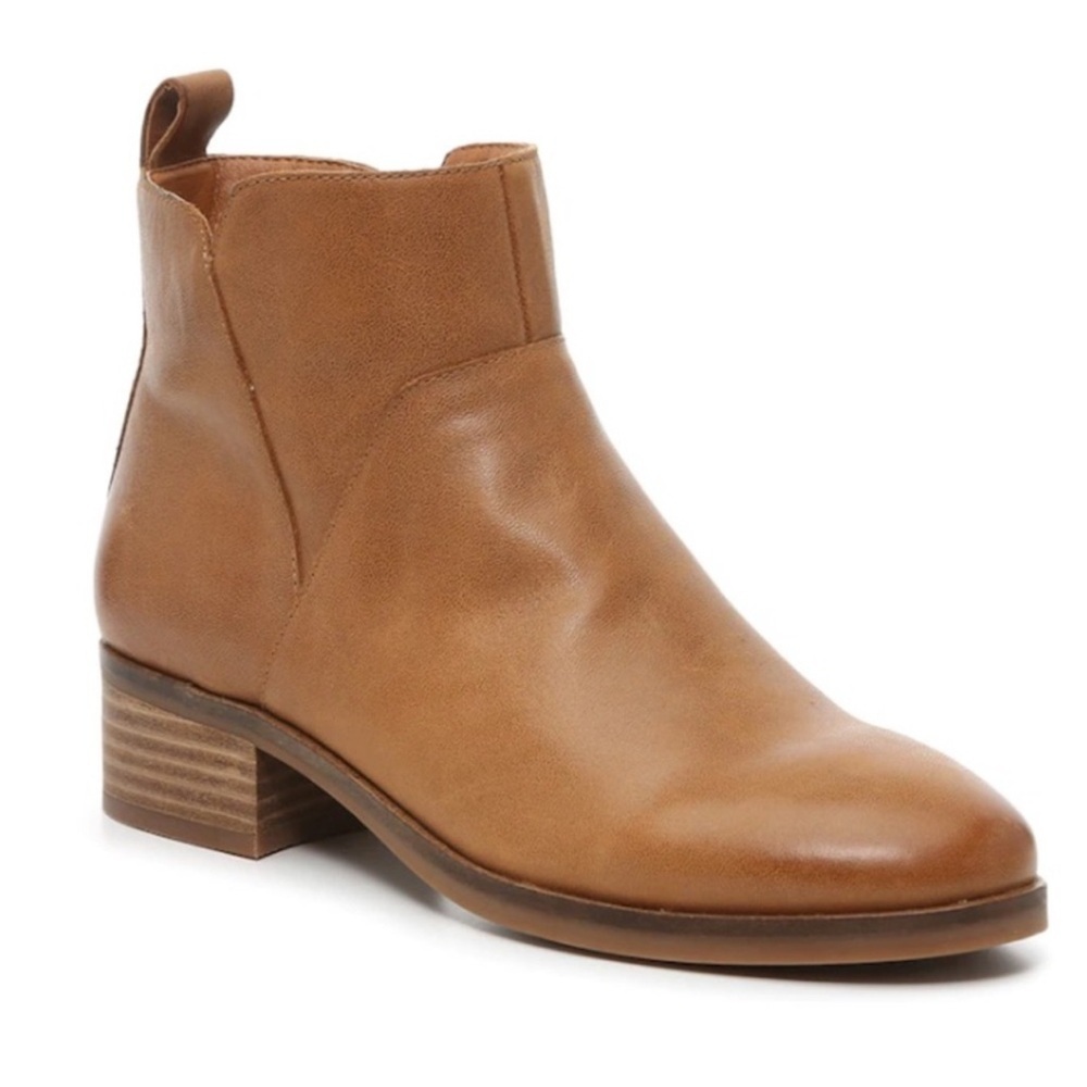 Lucky Brand Prenma Topanga Tan Stacked Heel Ankle Leather Boots Booties  9.5